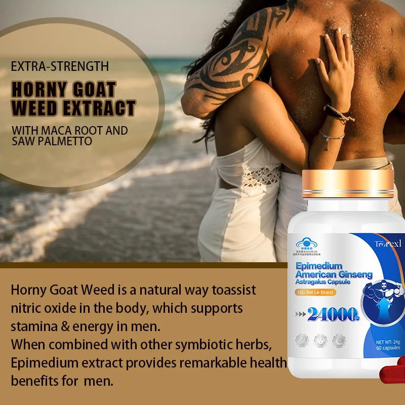 100% Premium Epimedium Horny Goat Weed American Ginseng Capsules