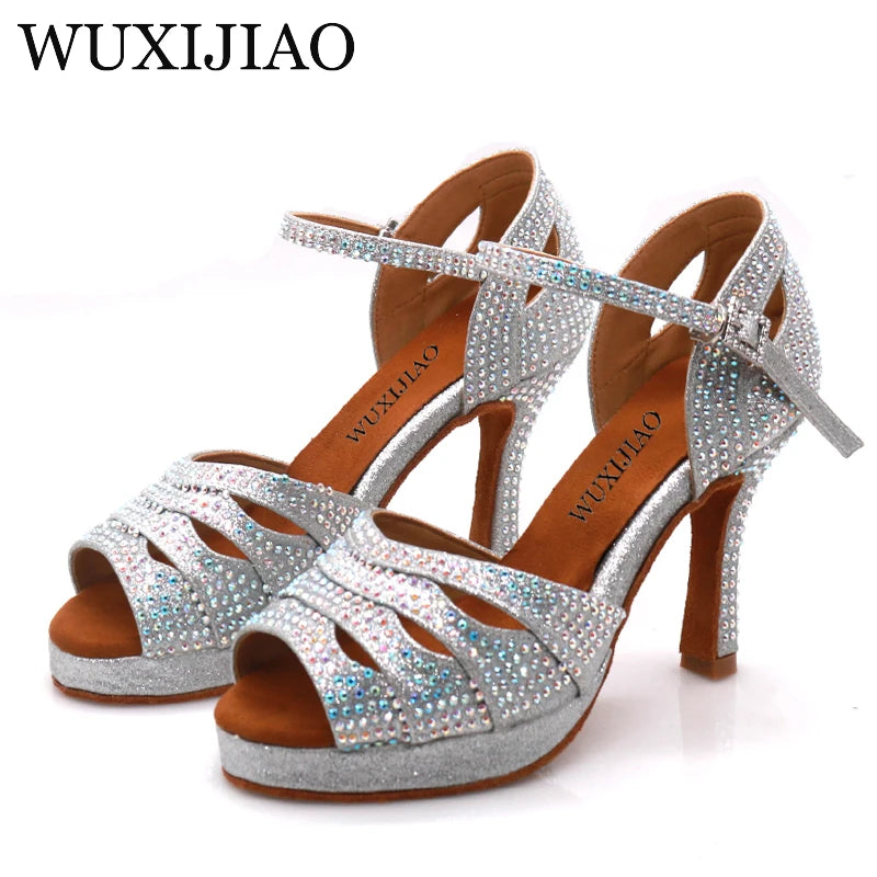 WUXIJIAO Jazz shoes Latin dance shoes women Latin salsa girls casual shoes silver rhinestone shoes