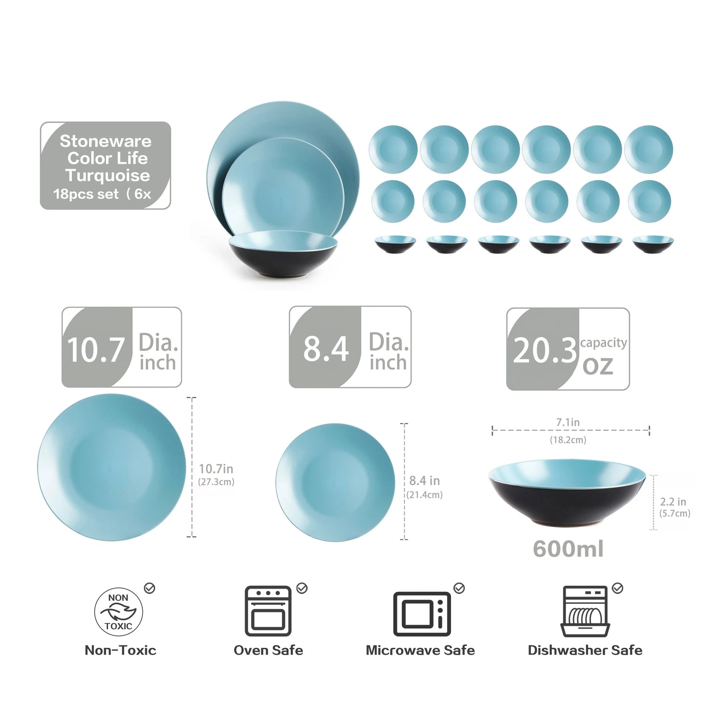18Pc Turquoise Modern Luxury Stoneware Set Steak Salad Plates With Cereal Bowl Set Elegant Warm Dinnerware Sets Kitchen Home Use