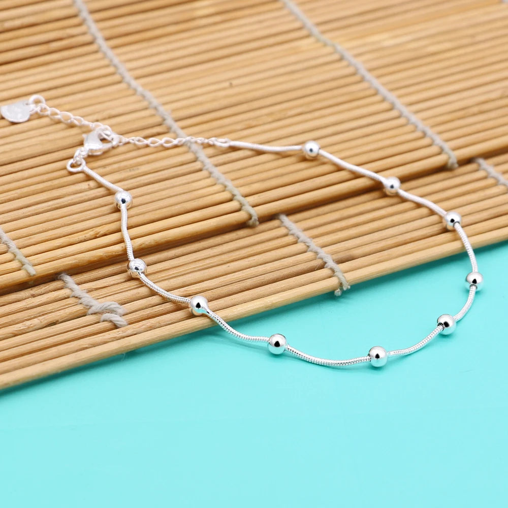 100% 925 Sterling silver moda praia Anklet Bracelet on The Leg Fashion Summer Beach Foot Jewelry Tobilleras De Plata Para Mujer