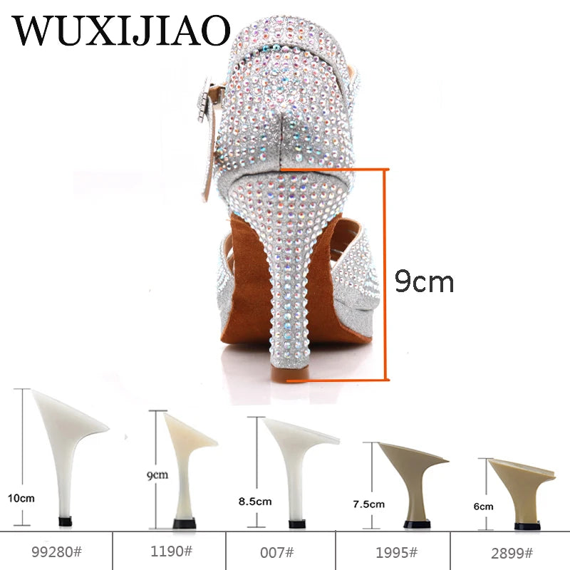 WUXIJIAO Jazz shoes Latin dance shoes women Latin salsa girls casual shoes silver rhinestone shoes