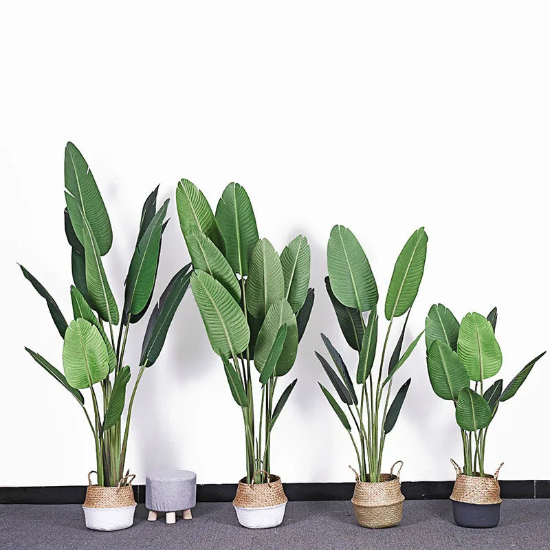 120-200cm Large Artificial Banana Tree Tropical Fake Plants Palm Leafs Monstera Green Plastic Jungle Plant for Home Office Decor