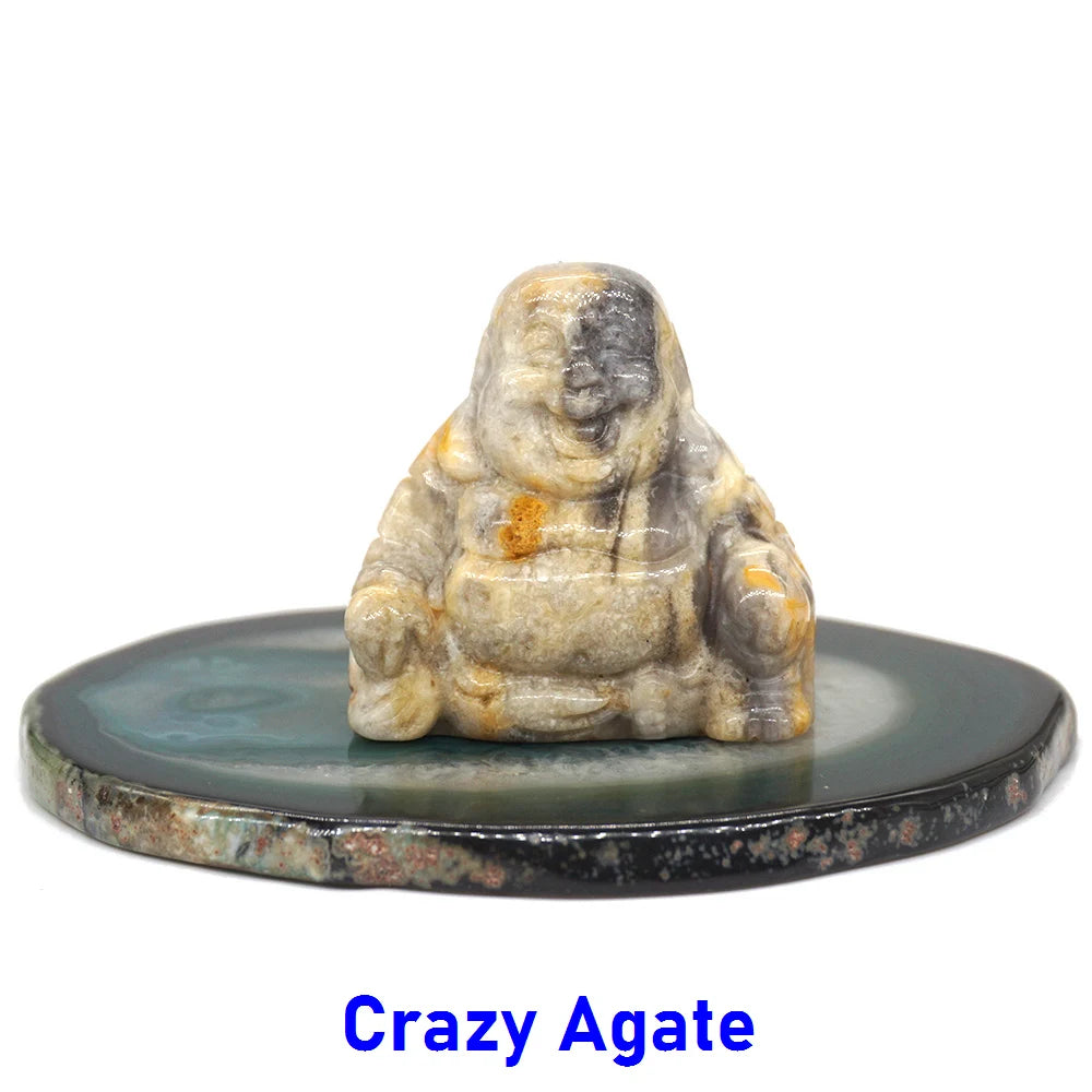 1.5" Buddha Statue Natural Healing Crystal Reiki Chakra Spiritual Hand Carved Stone Maitreya Figurine Crafts Home Lucky Decor