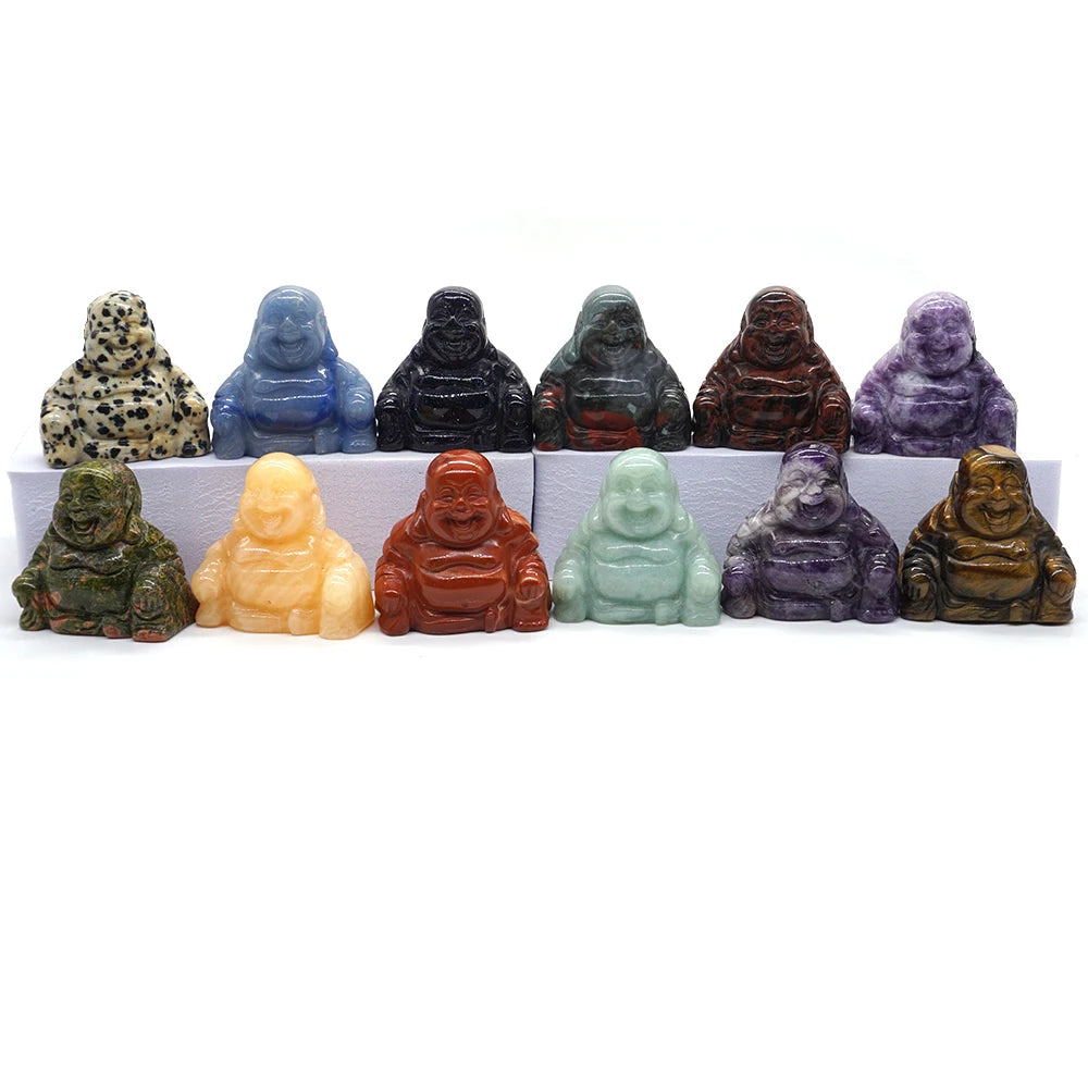 1.5" Buddha Statue Natural Healing Crystal Reiki Chakra Spiritual Hand Carved Stone Maitreya Figurine Crafts Home Lucky Decor