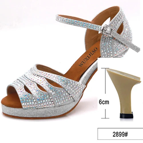 WUXIJIAO Jazz shoes Latin dance shoes women Latin salsa girls casual shoes silver rhinestone shoes