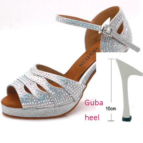 WUXIJIAO Jazz shoes Latin dance shoes women Latin salsa girls casual shoes silver rhinestone shoes