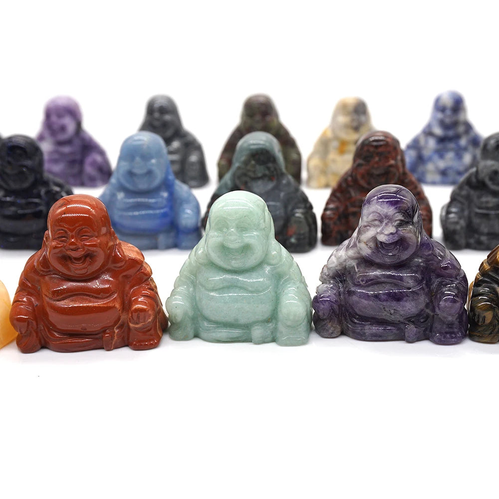 1.5" Buddha Statue Natural Healing Crystal Reiki Chakra Spiritual Hand Carved Stone Maitreya Figurine Crafts Home Lucky Decor