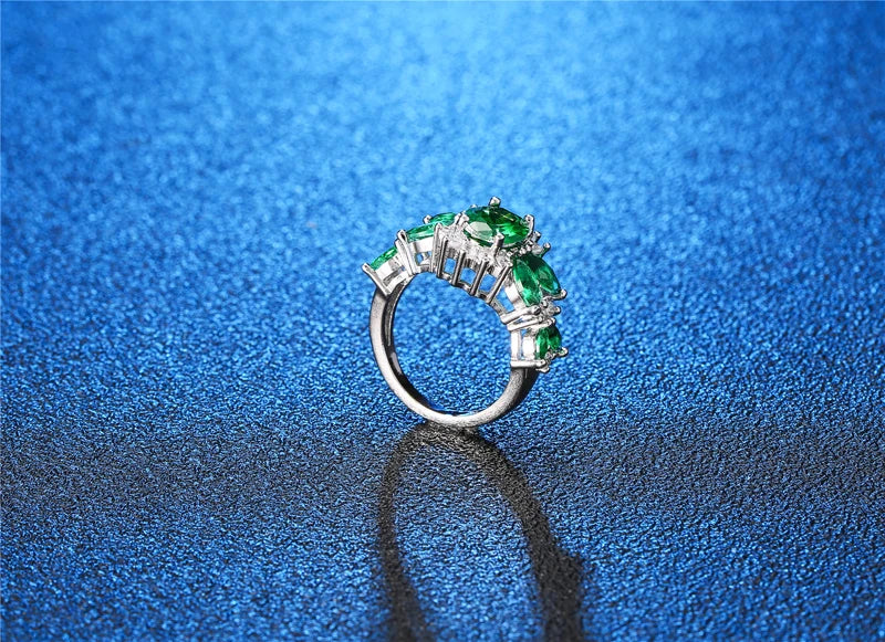 YANHUI New Fashion Tibetan Silver Jewelry Emerald Rings For Women Female Valentine's Day Accessories