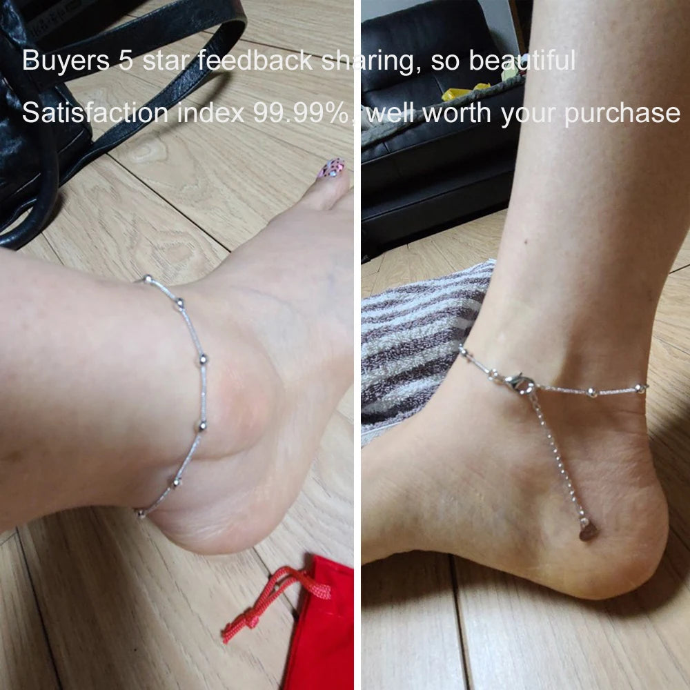 100% 925 Sterling silver moda praia Anklet Bracelet on The Leg Fashion Summer Beach Foot Jewelry Tobilleras De Plata Para Mujer