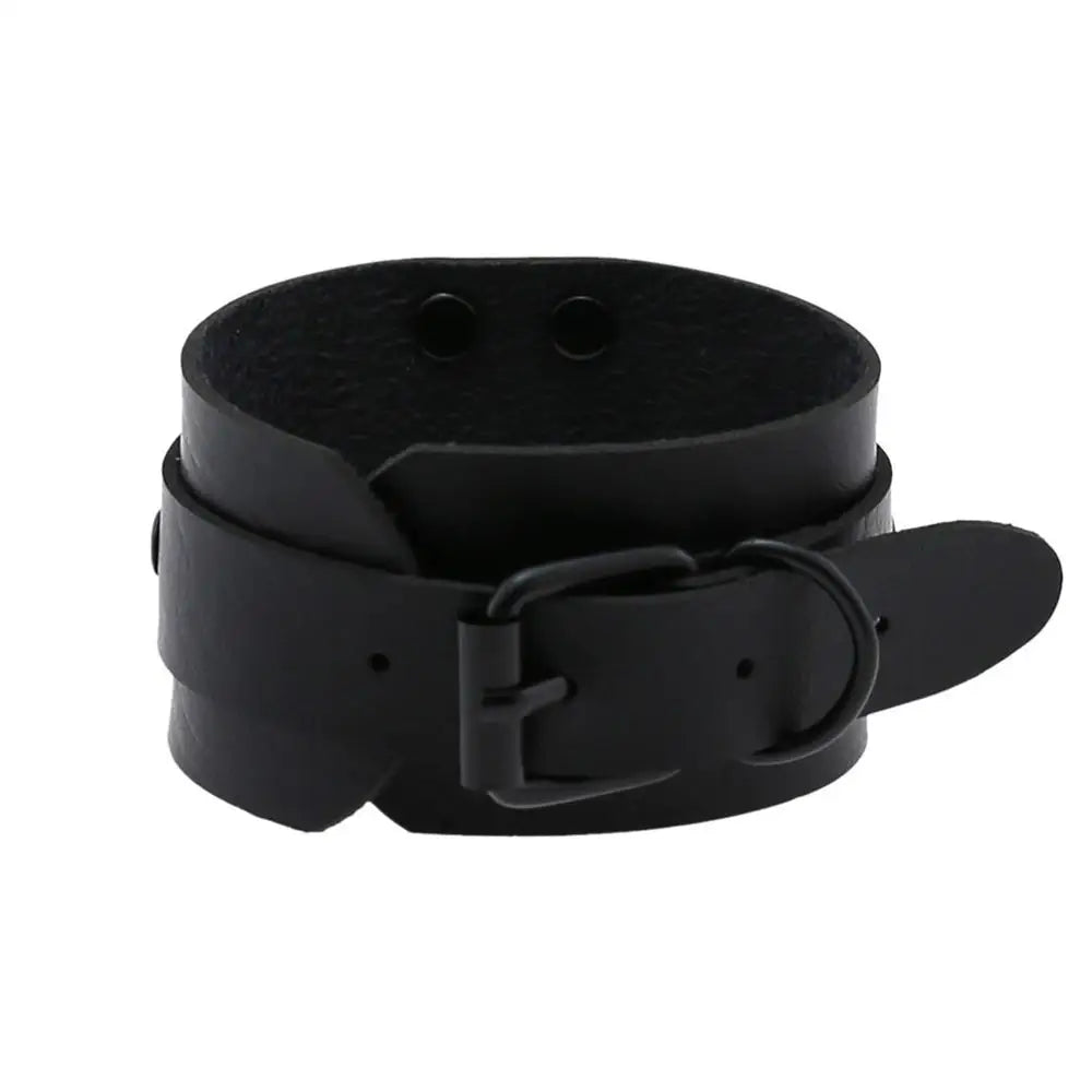 Black Leather Wristband wide cuff bracelets women men Bracelet goth jewelry gothic emo armbands cosplay accessories