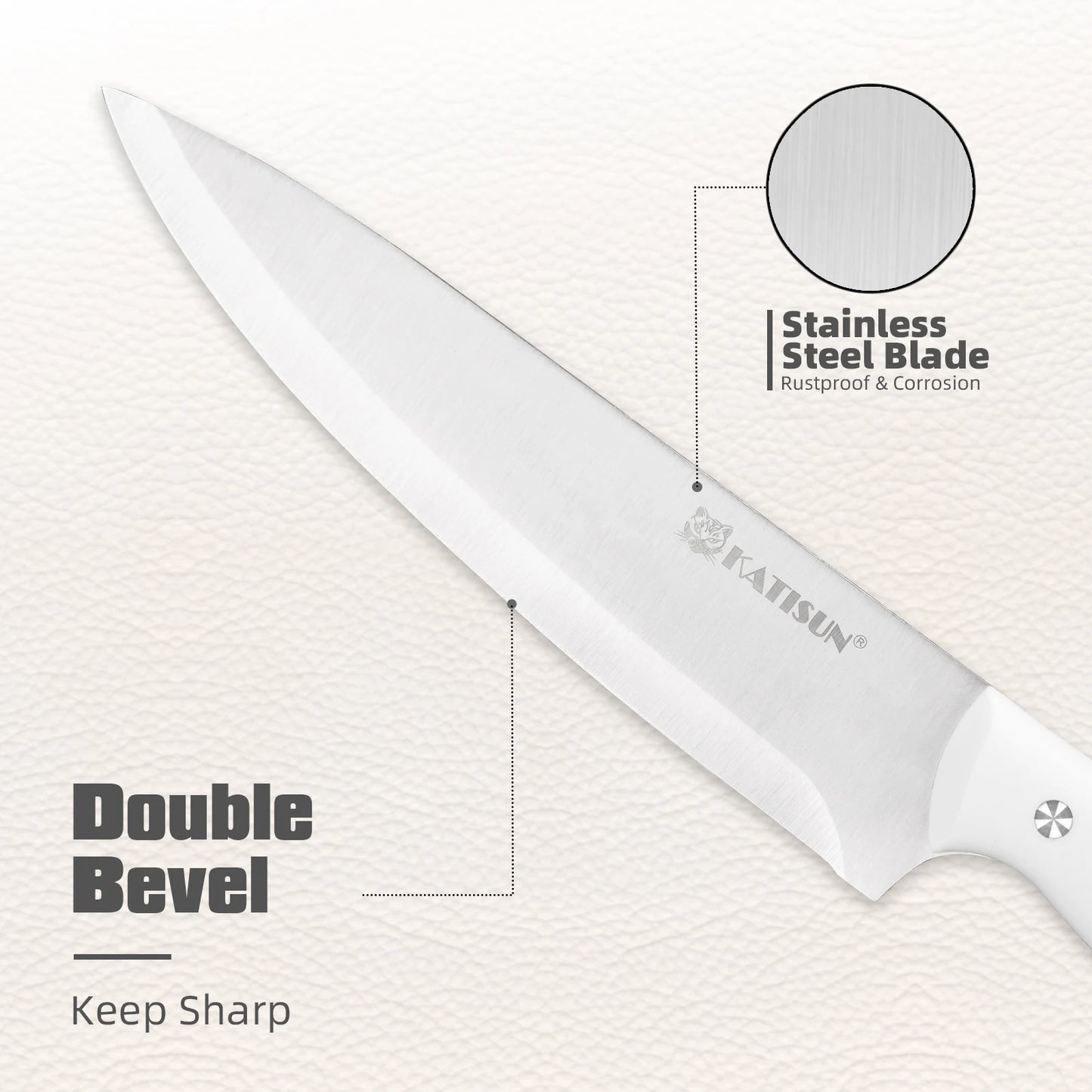 15 Pieces White Carbon Steel Blade Kitchen Knife Set with Real Wooden Stand, Inner Sharpener, and Kitchen Scissors
