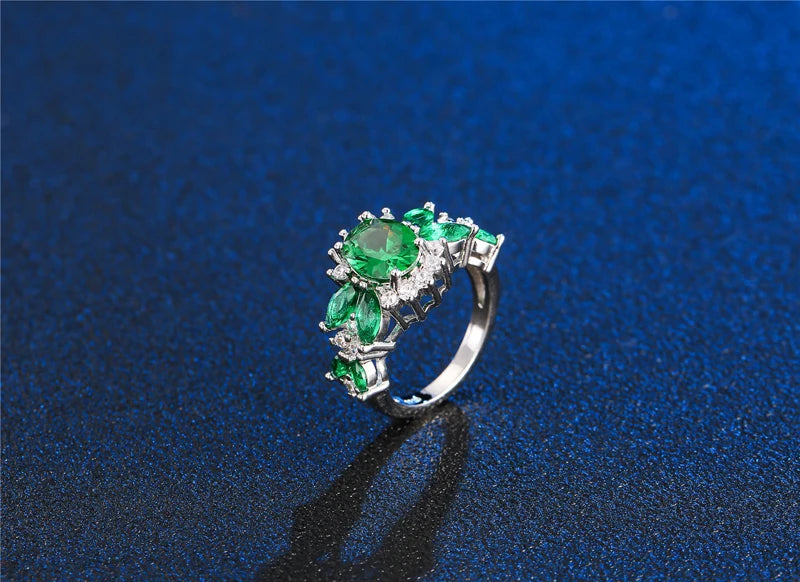 YANHUI New Fashion Tibetan Silver Jewelry Emerald Rings For Women Female Valentine's Day Accessories