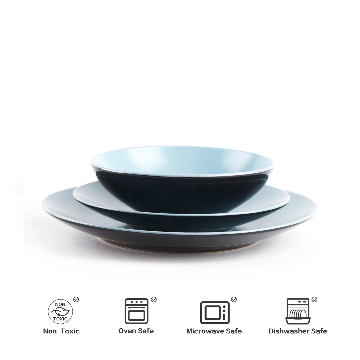 18Pc Turquoise Modern Luxury Stoneware Set Steak Salad Plates With Cereal Bowl Set Elegant Warm Dinnerware Sets Kitchen Home Use