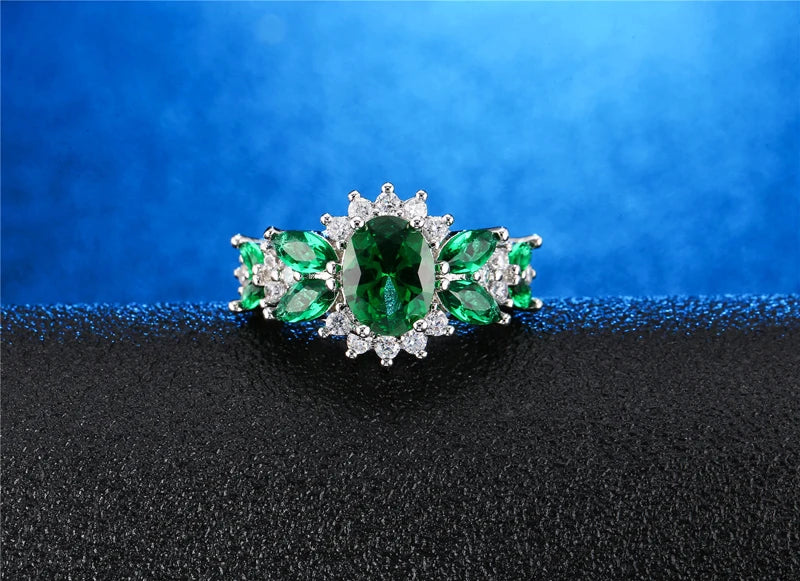 YANHUI New Fashion Tibetan Silver Jewelry Emerald Rings For Women Female Valentine's Day Accessories