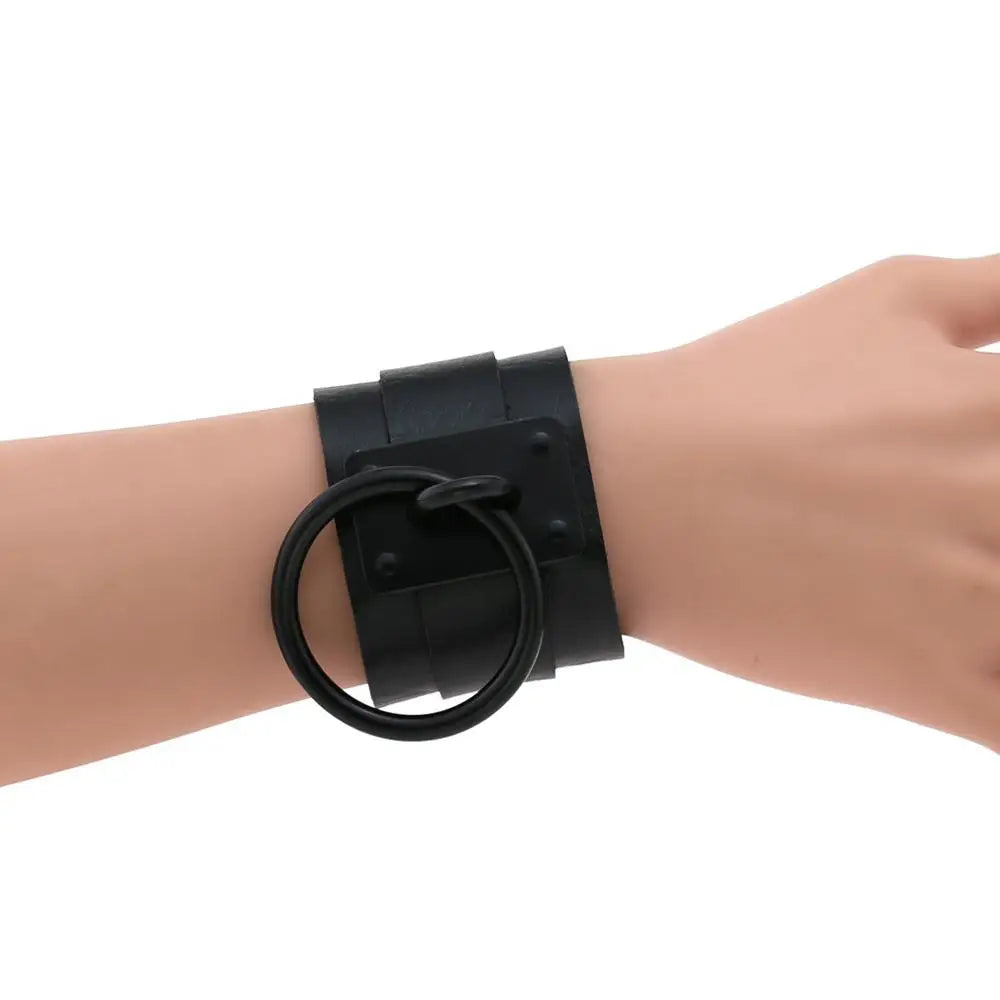 Black Leather Wristband wide cuff bracelets women men Bracelet goth jewelry gothic emo armbands cosplay accessories