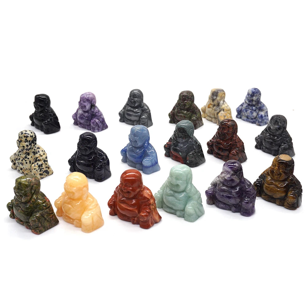 1.5" Buddha Statue Natural Healing Crystal Reiki Chakra Spiritual Hand Carved Stone Maitreya Figurine Crafts Home Lucky Decor