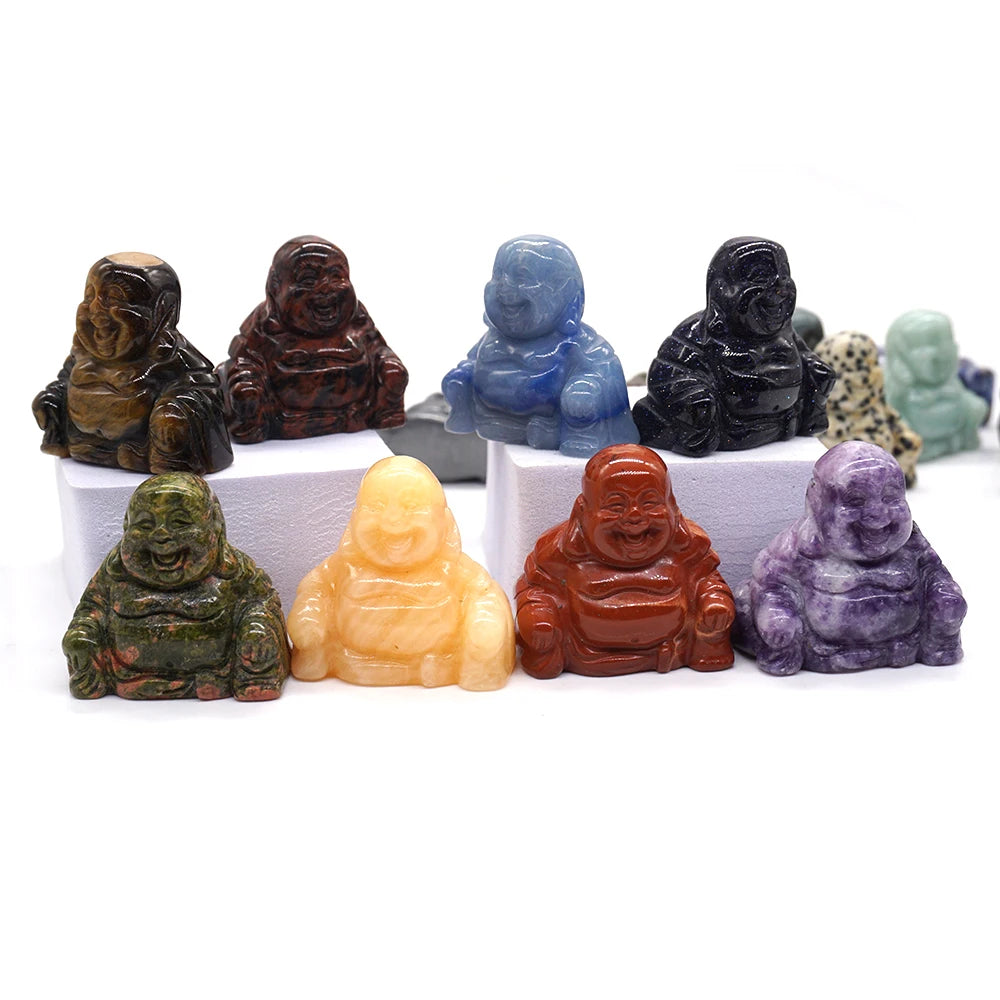 1.5" Buddha Statue Natural Healing Crystal Reiki Chakra Spiritual Hand Carved Stone Maitreya Figurine Crafts Home Lucky Decor