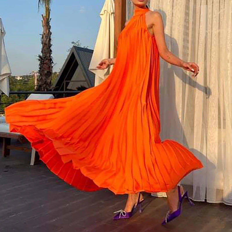 Women Sexy Off Shoulder Gala Dress New 2025 Elegant Solid Swing Loose Party Dress Spring Female Halter Slim Banquet Long Dress