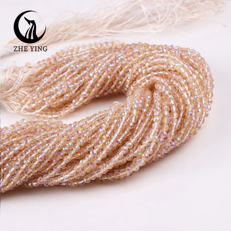 Zhe Ying New 2mm Electroplating AB Crystal Beads Small Loose Faceted Spacer Beads for Jewelry Making DIY Accessories