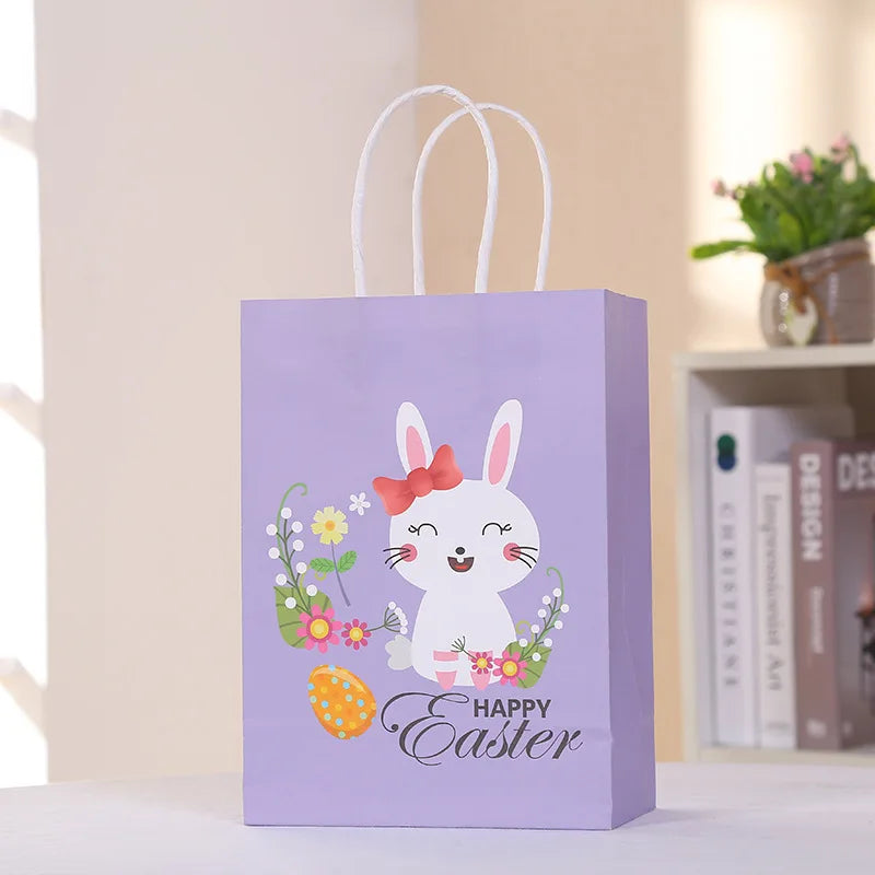 Bunny Rabbit Paper Bag Cartoon Gift Bag for Happy Easter Party Decorations Kids Gift Cookies Packaging Bags