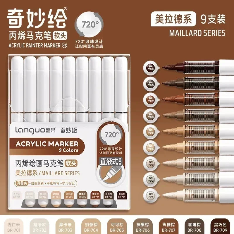 171/9 Direct Liquid Acrylic Art Markers Paint Pens Brush Color Marker for Rock Painting Stone Glass DIY Art Supplies Stationery