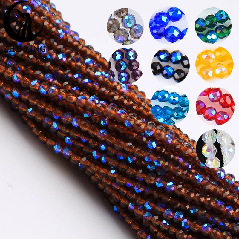 Zhe Ying New 2mm Electroplating AB Crystal Beads Small Loose Faceted Spacer Beads for Jewelry Making DIY Accessories