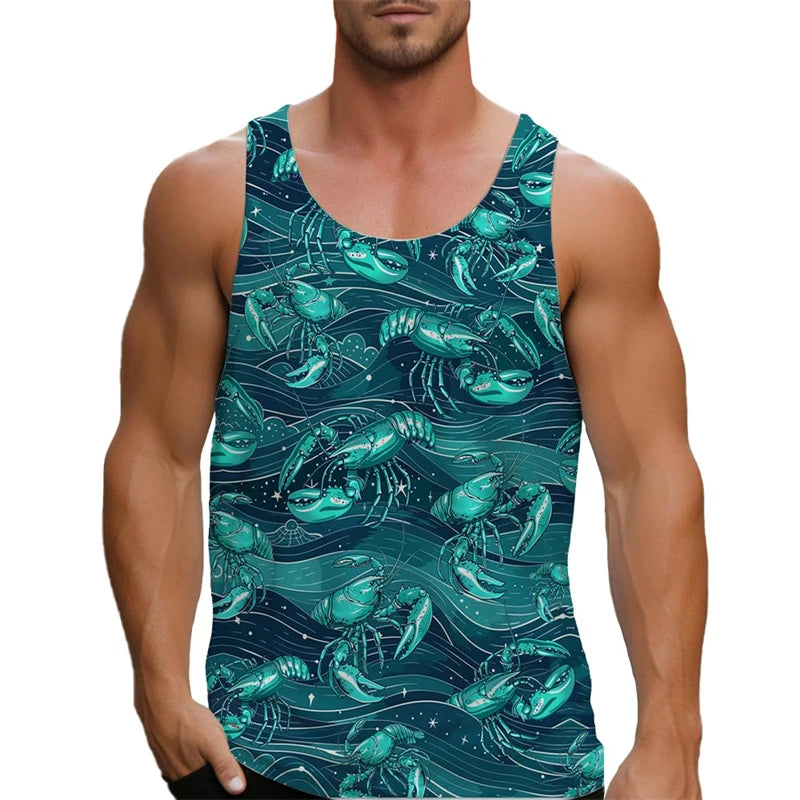 2025 Men's Tank Top Big Lobster Print Hawaiian Men's Casual Vest Comfortable Men's Sleeveless T Shirt Funny Undershirt Unisex
