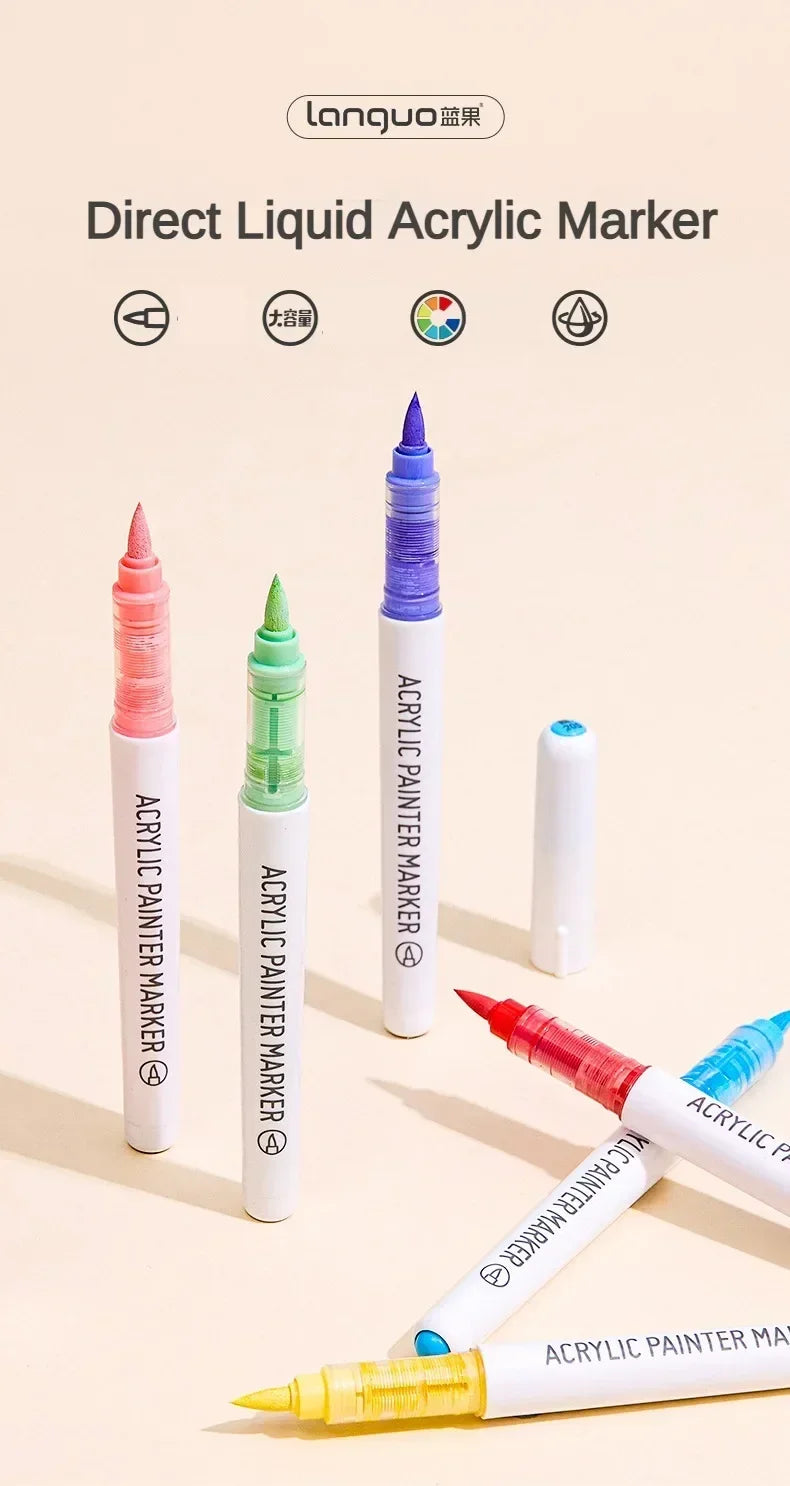 171/9 Direct Liquid Acrylic Art Markers Paint Pens Brush Color Marker for Rock Painting Stone Glass DIY Art Supplies Stationery