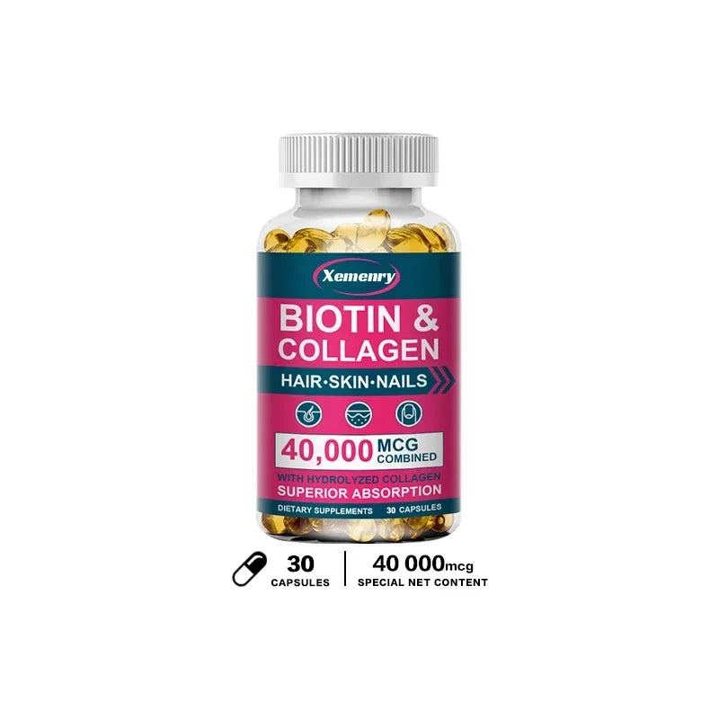 Collagen Biotin Capsules for Extra Strength Boost Hair, Skin and Nails Improve Skin Texture Hair Growth Follicle Repair