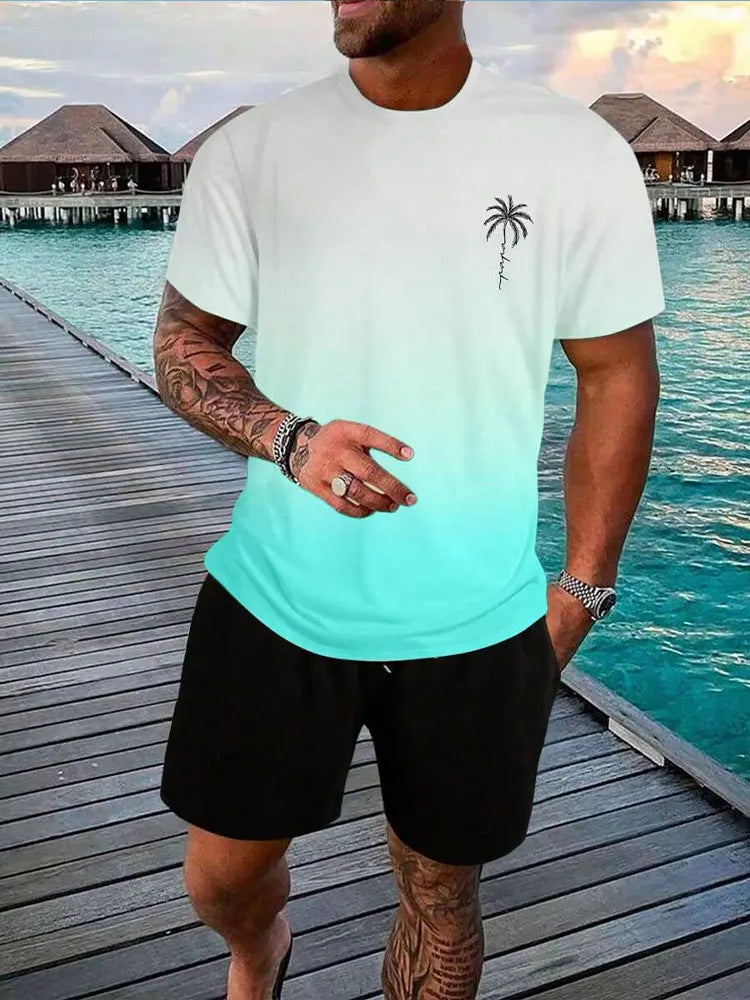 2 Piece Summer Casual Everyday Men's Short Sleeve Shorts Set Hawaiian Print Men's T-shirt Outdoor Sports Men's Beach Shorts