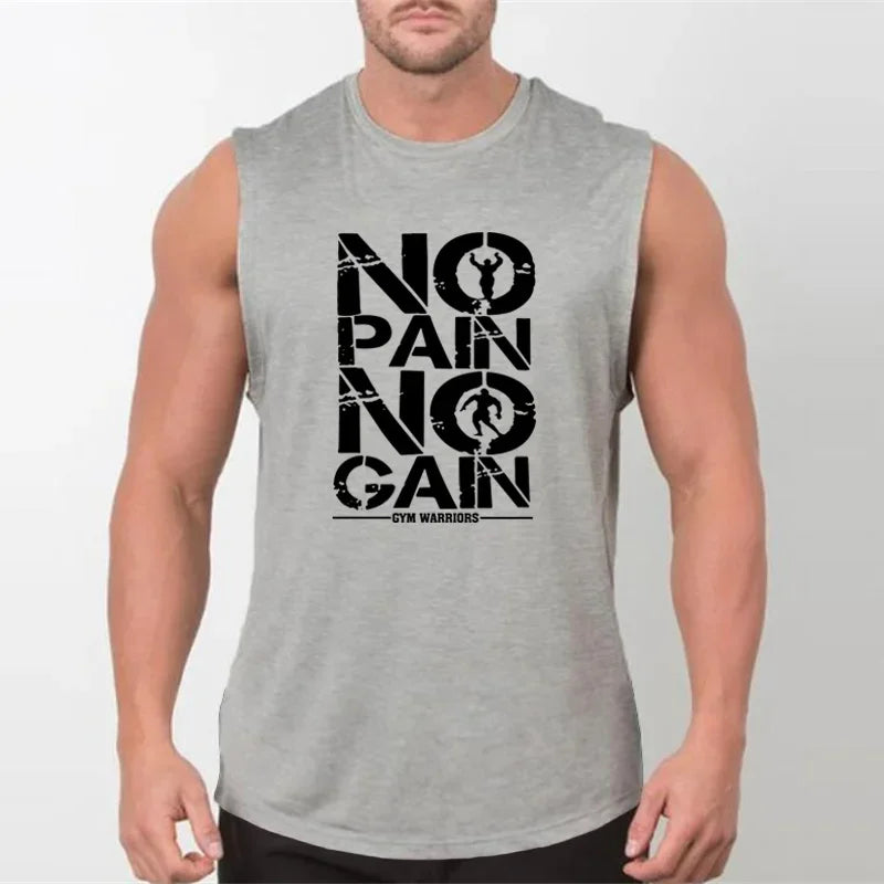 NO PAIN NO GAIN Gym Tank Tops Men Bodybuilding Stringer Singlets Cotton Sleeveless Shirt Fitness Clothing Sportswear Muscle Vest