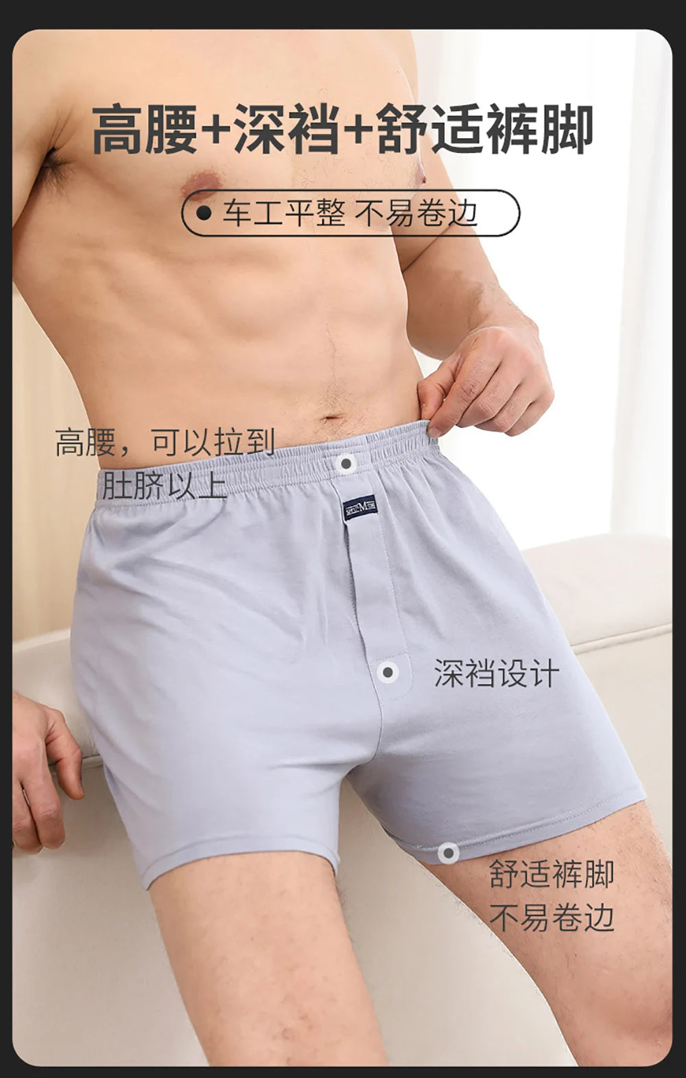100% Cotton Men Pajama Shorts Summer Solid Elastic Waist Short Pants Casual Breathable 3D Crotch Bottoms Sleepwear pijama hombre