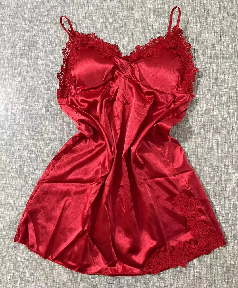 Women Sexy Lingerie Silk Lace Robe Dress Soft And Breathable Nightdress Nightgown Sleepwear