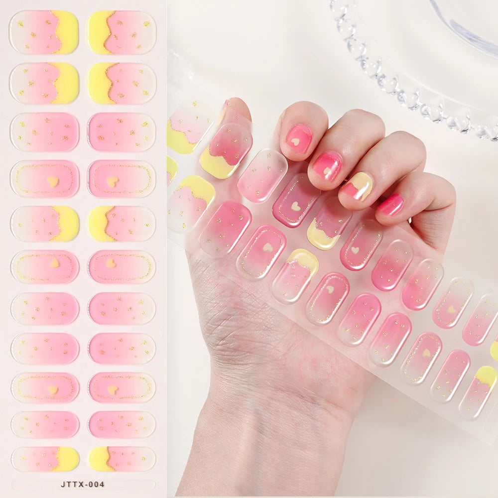 14pc Transparent Semi Cured Gel Nail Strips Nail Strengthening Gel Slider Long-Lasting Clear Crystal Gel Waterproof UV Stickers