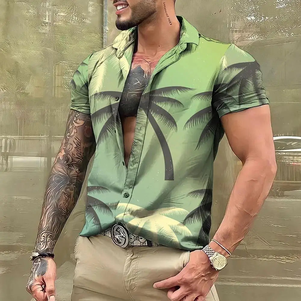 2023 Summer Animal Crane Men's Hawaiian Shirt 3d Plant Floral Print Plus Size Beach Flower