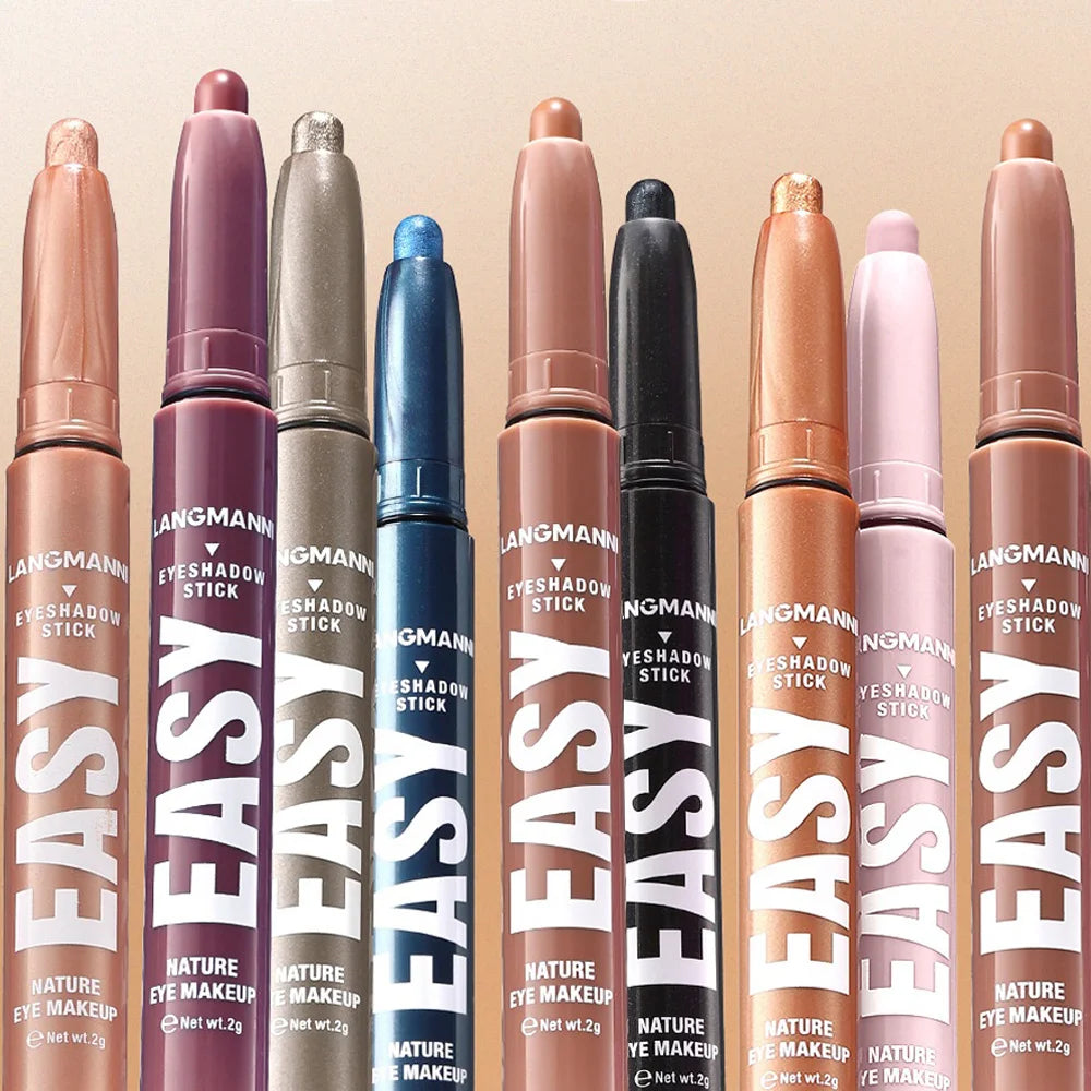 12 Colors Pearly Eyeshadow Stick Waterproof Glitter Matte Nude Eye Shadow Pencil High Pigmented Shimmer Eyeshadow Makeup Tool