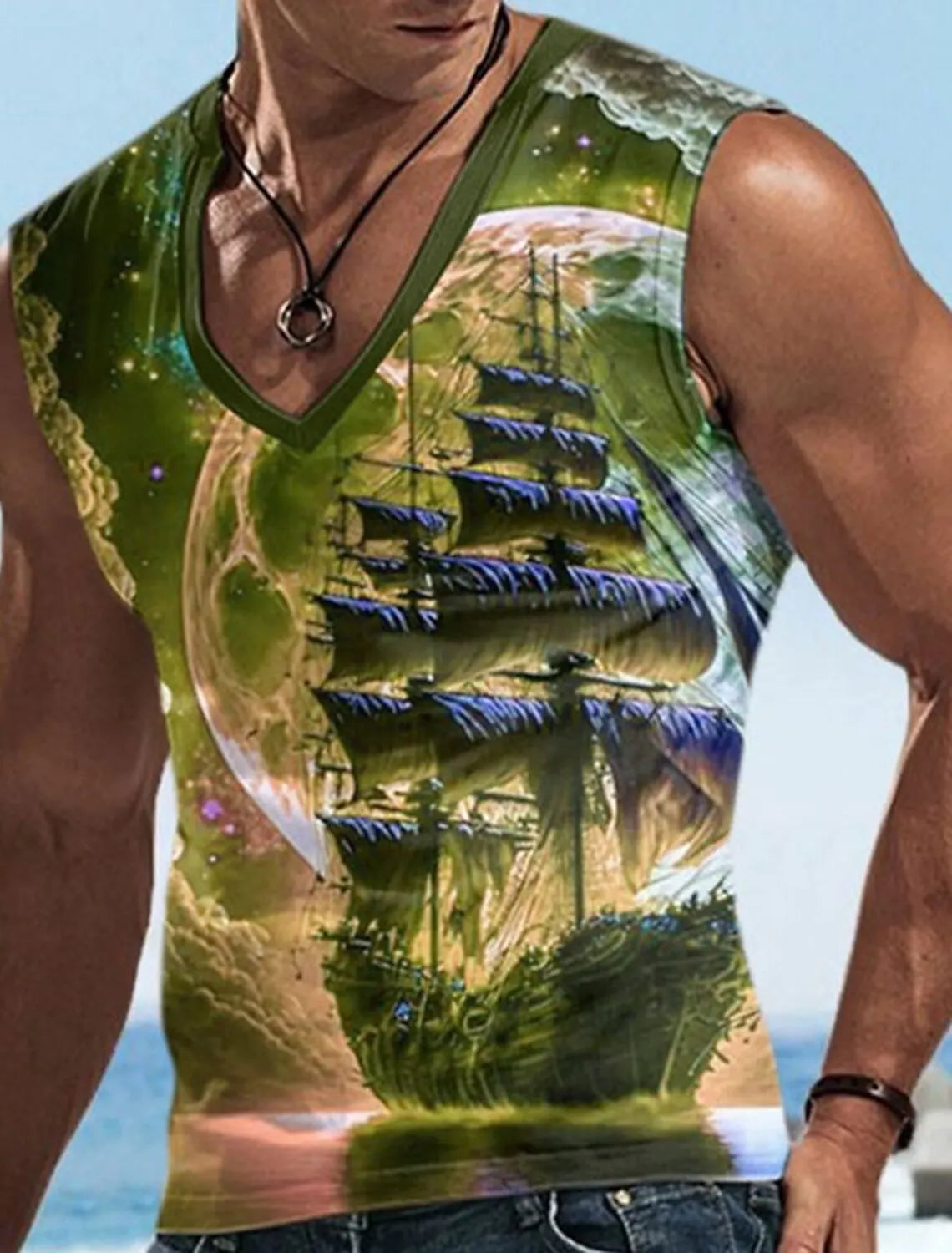 Sailor Suit 3D Ship Print T Shirt Men's Quick Dry Sleeveless Tank Top Oversized Fitness Sports Shirt Men's Design Clothing