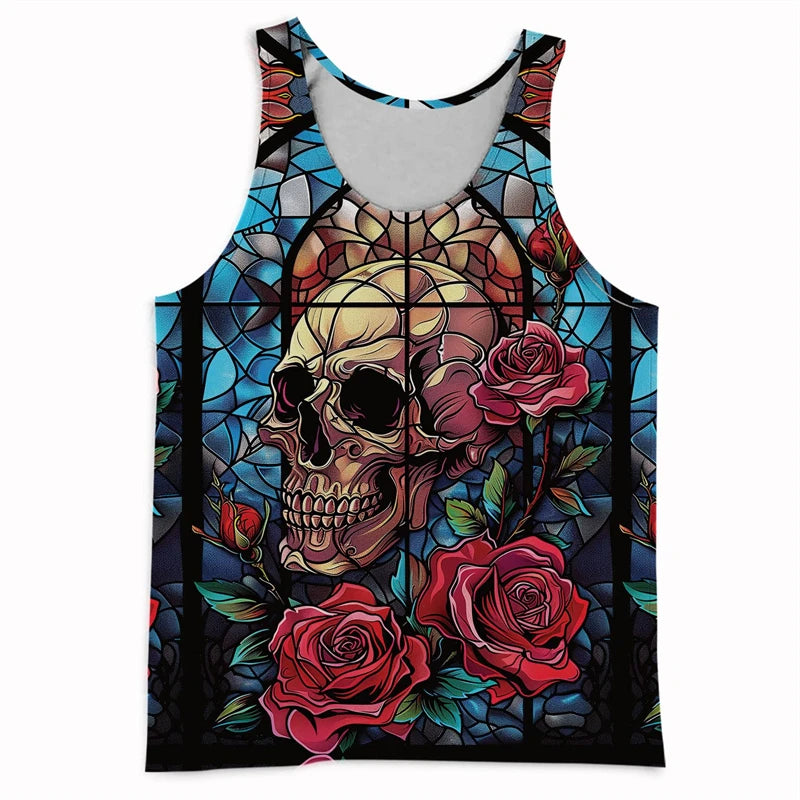 Trend Skull Pattern Tank Top For Men Fashion Summer Sleeveless Abstract 3D Printed Vest Cool Streetwear Hip Hop Undershirts Tank