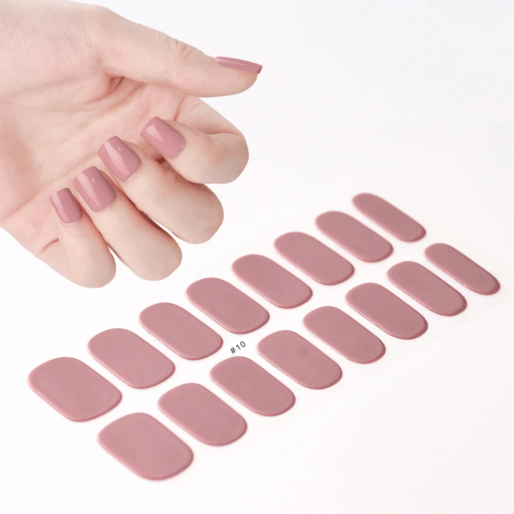 14pc Transparent Semi Cured Gel Nail Strips Nail Strengthening Gel Slider Long-Lasting Clear Crystal Gel Waterproof UV Stickers