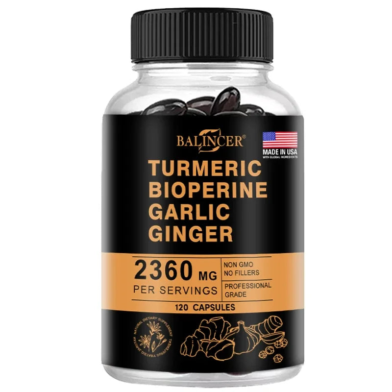 4-in-1 Turmeric Ginger Supplement with Pepperin 2360 Mg with Garlic Curcumin Black Pepper, for Joint, Digestive & Immune Support