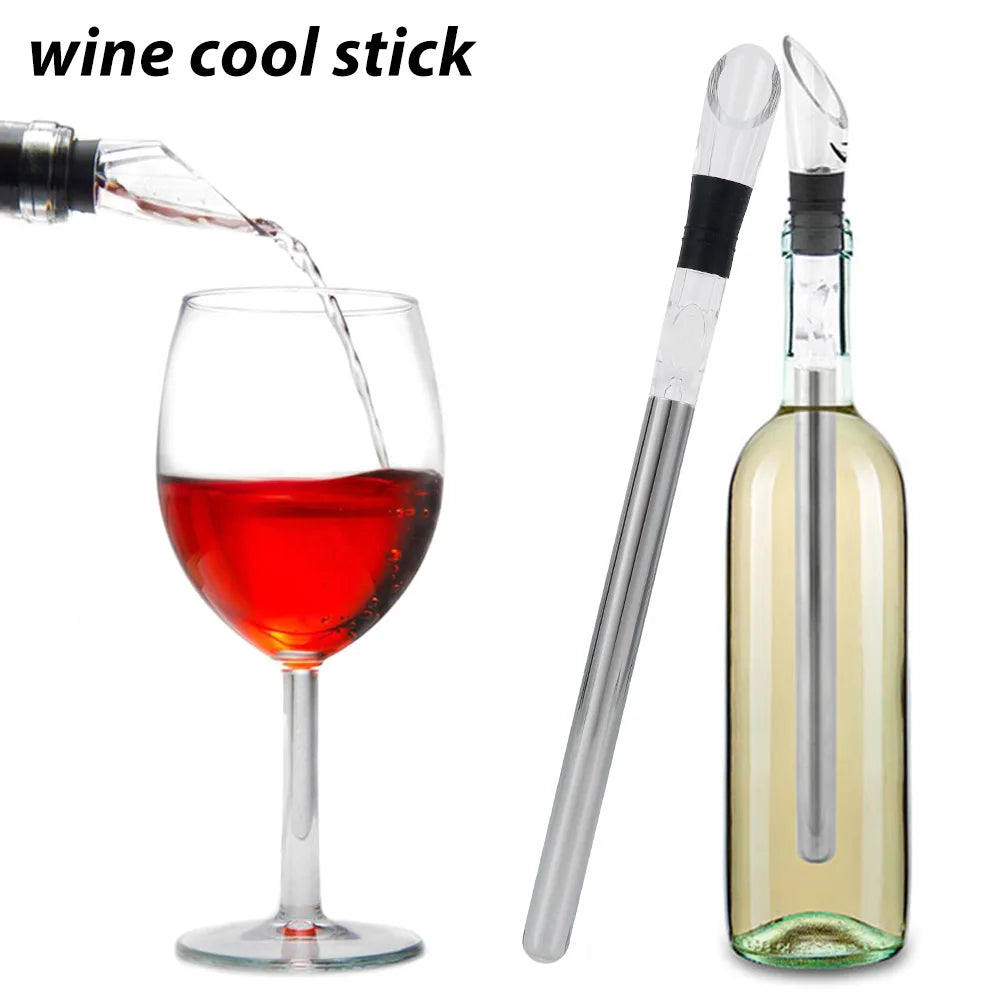 Wine Cooling Rod Stainless Frozen Stick Beer Chiller Stick Ice Wine Cooler 4 in 1 Wine Cooling w/ Wine Pourer Stopper Cutter