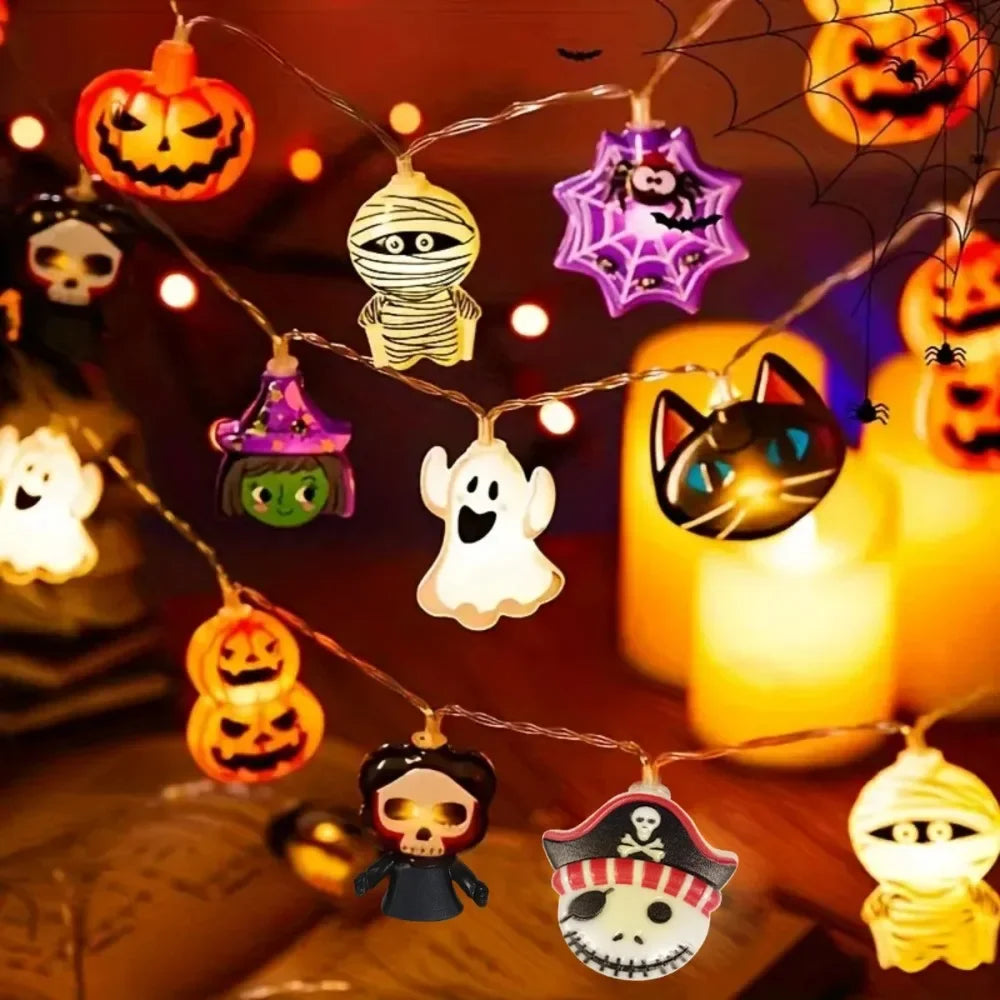 1Pc Halloween String Lights, Battery Powered, 10/20 LED Ghost Pumpkin Bat Waterproof Fairy Atmosphere Lamp For Halloween Decor
