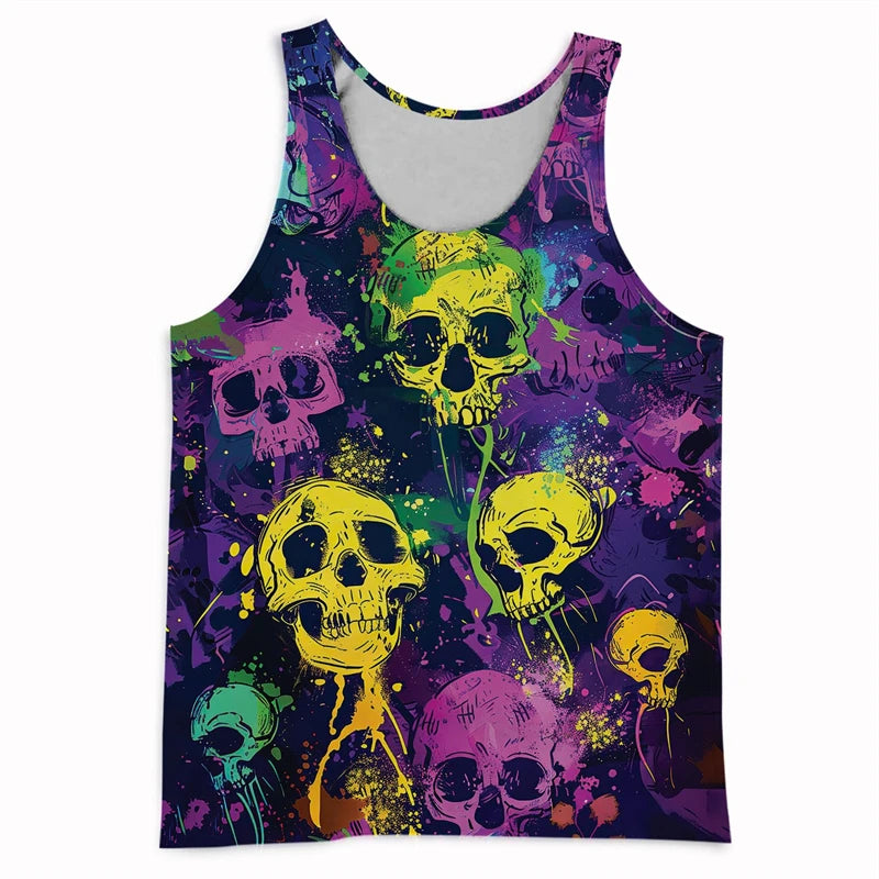 Trend Skull Pattern Tank Top For Men Fashion Summer Sleeveless Abstract 3D Printed Vest Cool Streetwear Hip Hop Undershirts Tank