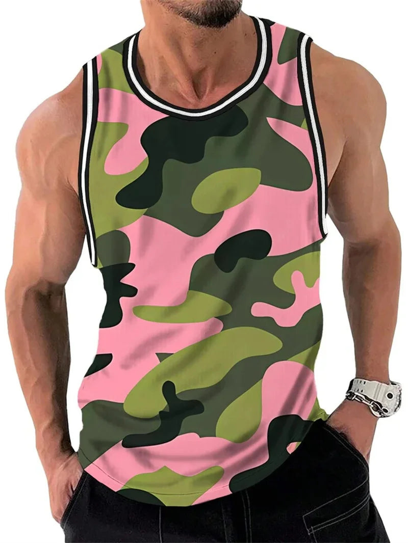 Men's Retro Ethnic Print Crew Neck Tank Top Texture Plaid Stripe 3d Vest Fashion Street Sleeveless Breathable Casual Sport Tops