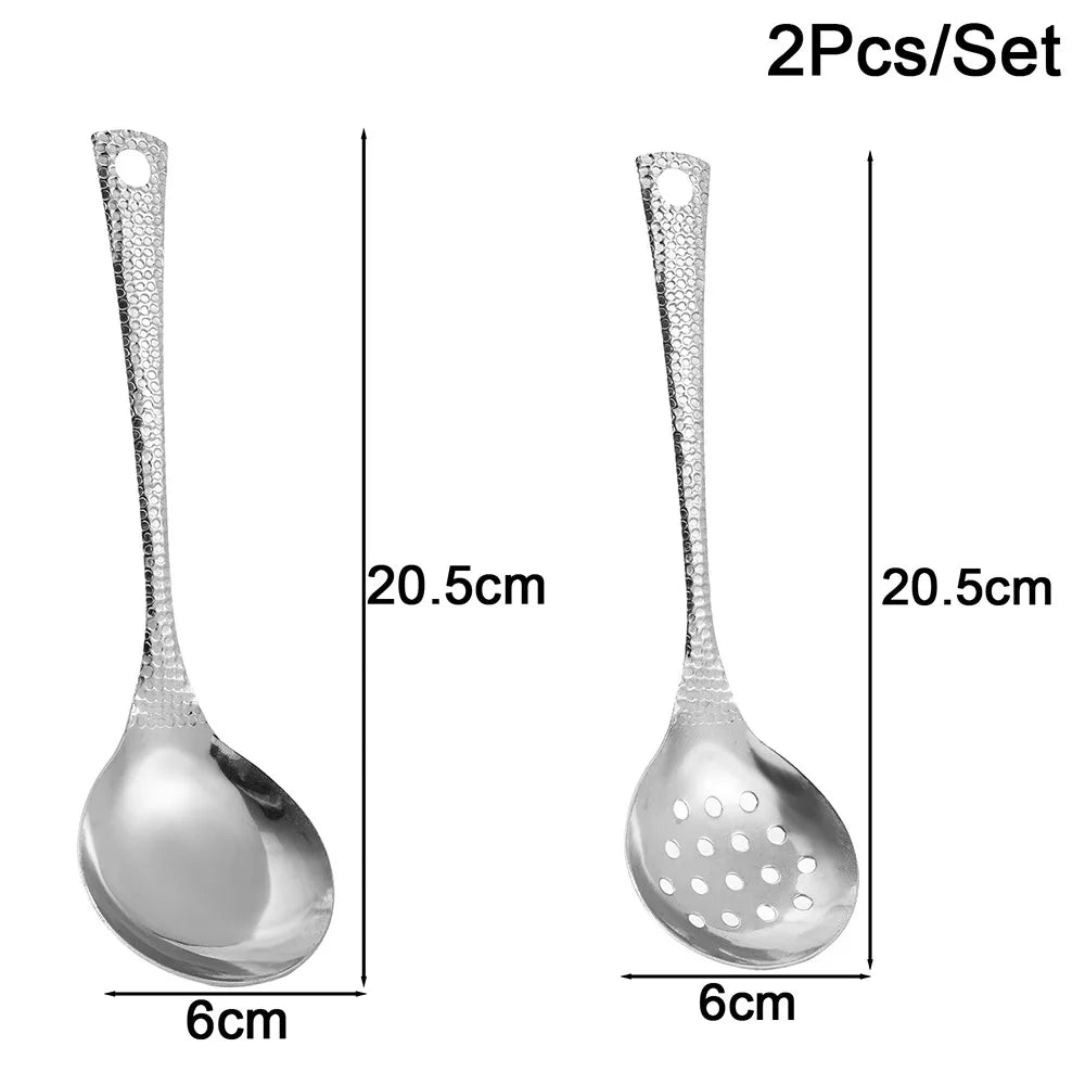 1/2Pcs New Leaky Long Handle Spoon Stainless Steel 20cm Soup Scoop Cooking Gadget for Hot Pot Restaurant Eating
