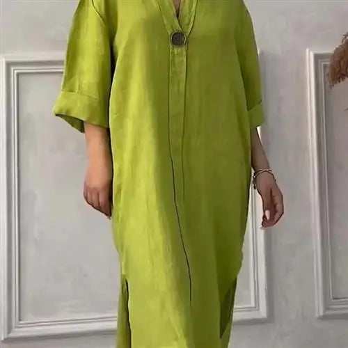 Women's Casual Button-Up Linen irt Long Ne round Color Blo Pet Clothing Accories