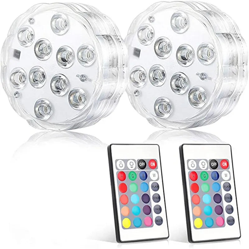 10leds RGB Led Submersible Light Underwater Night Lamp Battery Operated Garden Swimming Pool Light for Wedding Party Vase Bowl