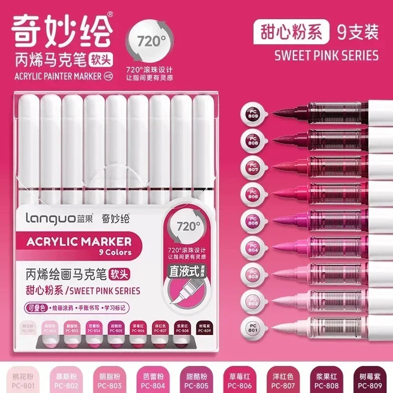 171/9 Direct Liquid Acrylic Art Markers Paint Pens Brush Color Marker for Rock Painting Stone Glass DIY Art Supplies Stationery