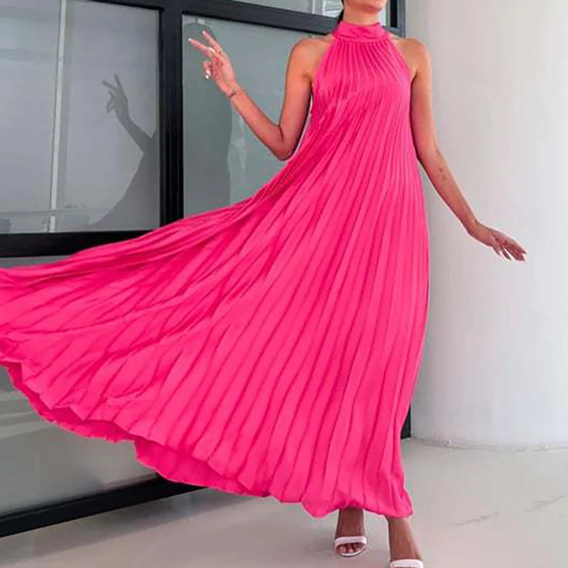 Women Sexy Off Shoulder Gala Dress New 2025 Elegant Solid Swing Loose Party Dress Spring Female Halter Slim Banquet Long Dress
