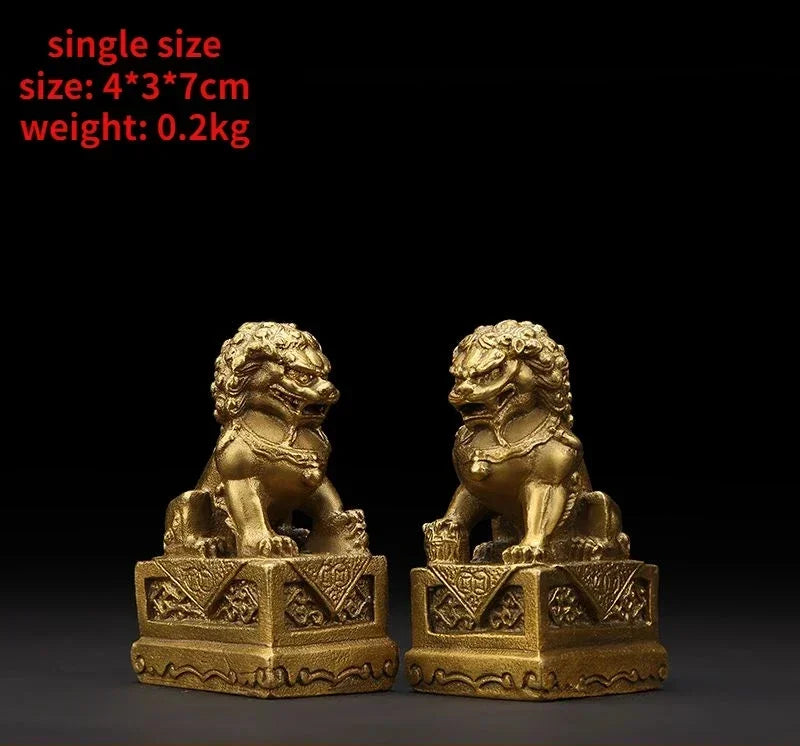 1pairs Feng Shui Attracting Wealth Copper animal Lion Ornaments Home Living Room Bedroom Office Figurines